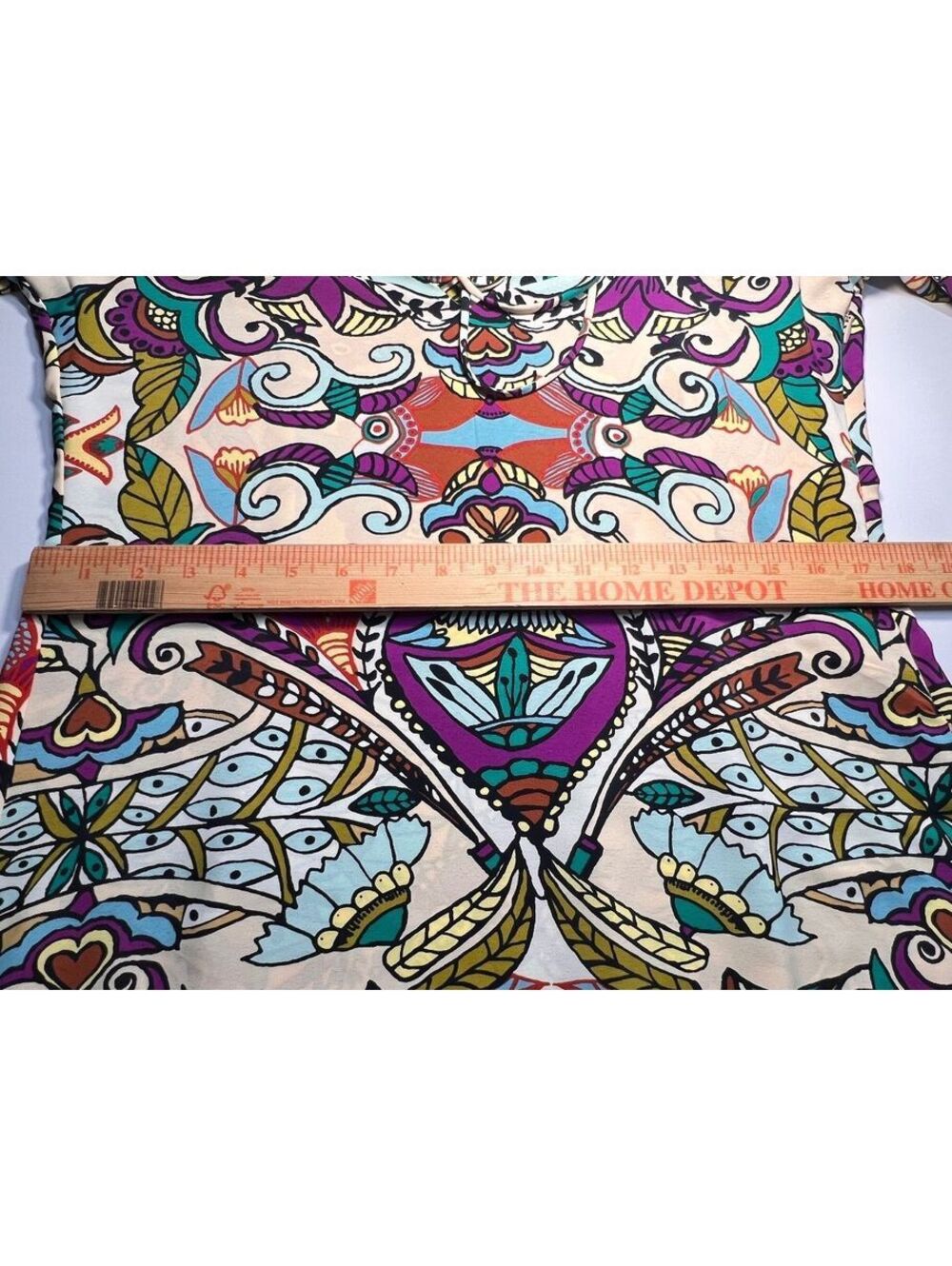 Zara Boho Psychedelic Print Tie Neck Bell Sleeve Midi Dress Cream Purple 70s L - Picture 9 of 9